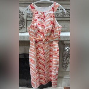 David Meister Retro 60’s 70’s Geomtric Print Belted Sleeveless Dress Size 8